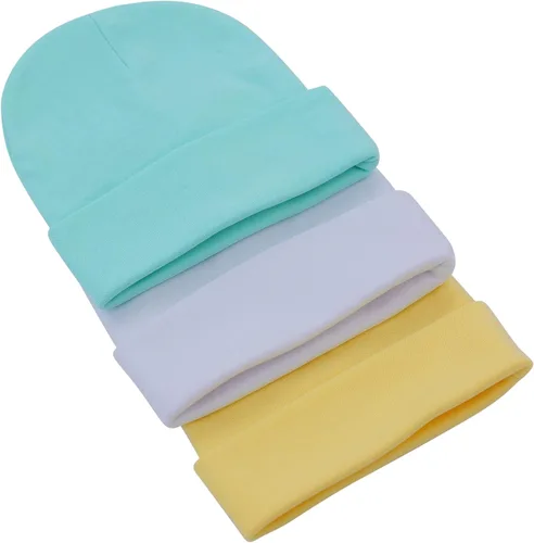 Vista 3 de ToBeInStyle Paquete de 3, 5 o 6 gorros cómodos de algodón de doble capa para bebés recién nacidos