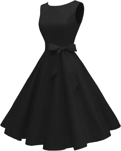 Vista 4 de Hanpceirs Vestido de cóctel para mujer estilo vintage de los años 50 sin mangas cuello en barco