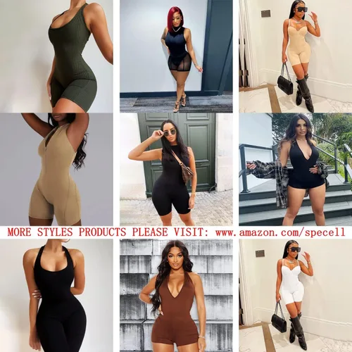 Vista 4 de Women One Piece Short Bodycon Jumpsuit,Sexy Sleeveless Sports Jumpsuit Zipper Romper Clubwear
