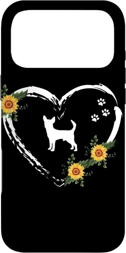 Vista 22 de Chihuahua With Paw Prints And Sunflower Heart On Black Case for iPhone 16