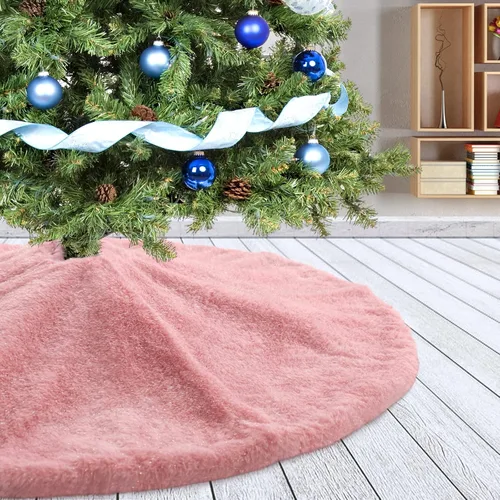 Vista 15 de Falda de Árbol de Navidad de 24 Pulgadas - Falda de Árbol de Piel Sintética Esponjosa Beige Blanca, Decoración Navideña de Felpa de Color Toka