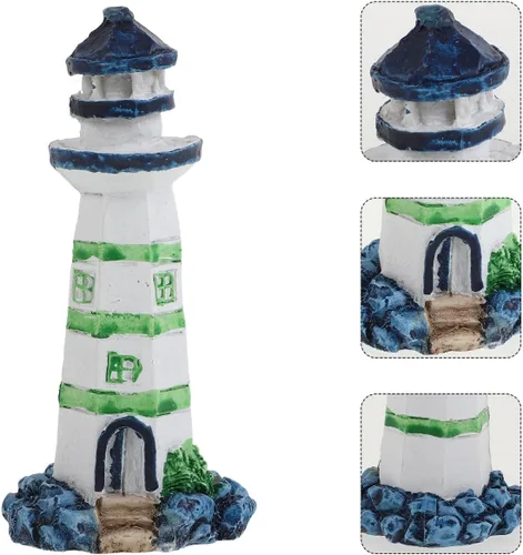 Vista 3 de POPETPOP Adorno de faro de acuario, mini faro de resina, micro paisaje para decoración de peceras, océano mar, playa, fiesta, decoración de jardín