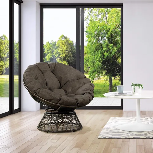 Vista 2 de OSP Home Furnishings – Silla Papasan de mimbre con giro de 360 grados, marco marrón con cojín marrón