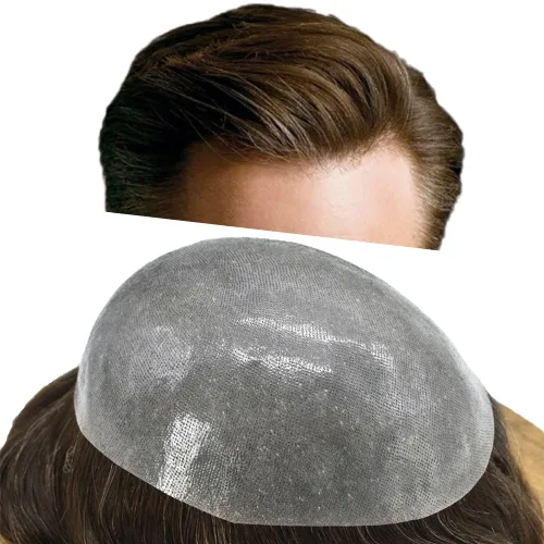 Vista 70 de PU Toupee para hombres pieza de pelo real sistema de reemplazo de cabello humano para hombres Toupee pieza de pelo para hombres piel polivinílica