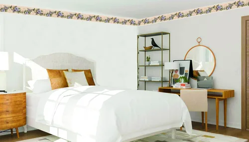 Vista 2 de Dundee Deco Papel tapiz con borde para despegar y pegar DDAZBD9221, flores florales, moradas, amarillas, verdes, diseño retro, 15 pies x 7 pulgadas