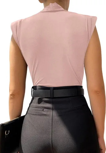Vista 22 de LYANER Leotardo sin mangas fruncido con cuello en V para mujer