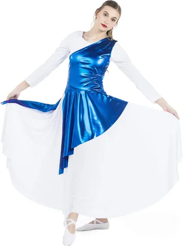 Vista 25 de Danzcue - Túnica de baile de alabanza asimétrica para mujer, (el vestido blanco no está incluido)