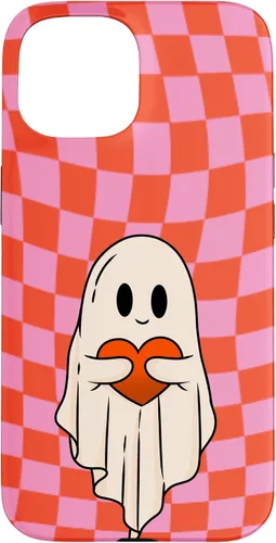Vista 6 de Funda para iPhone 17 de San Valentín Retro Ghost Hugging Heart Checkerboard Rosa Rojo