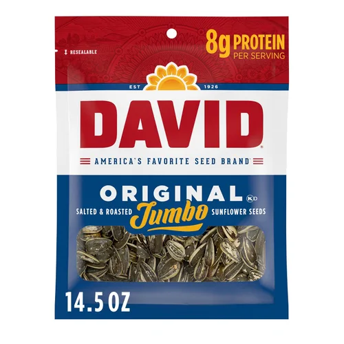 Vista 9 de David, semillas de girasol jumbo, sabor original, 5.2 onzas