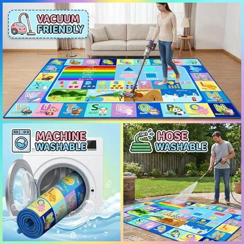 Vista 6 de Alfombra infantil para sala de juegos, dormitorio, 2.5 x 4 pies, alfombra educativa ABC para aula, guardería, alfombra antideslizante de aprendizaje