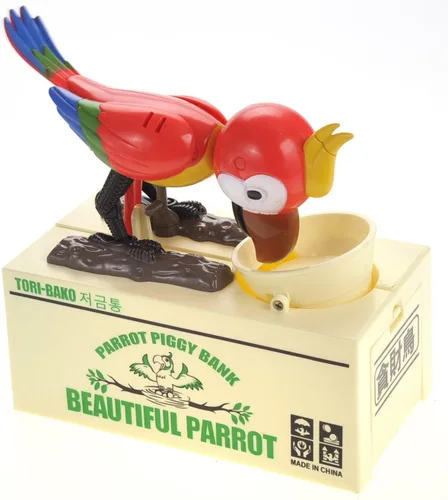 Vista 6 de PowerTRC Parrot - Banco de monedas Caja de ahorros interactiva para niños y adultos Bonita bolsa de dinero para niños y niñas Idea de regalo