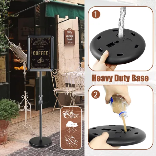 Vista 6 de Soporte para letreros – 8.5 x 11 pulgadas, soporte de cartel ajustable con pedestal de rotación de 360° resistente, soporte de pie de pie