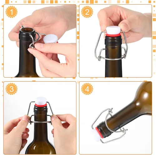 Vista 3 de Meanplan 6 tapas de repuesto para botellas con tapa abatible con 6 juntas de silicona de sellado, tapón superior abatible para botellas de vidrio