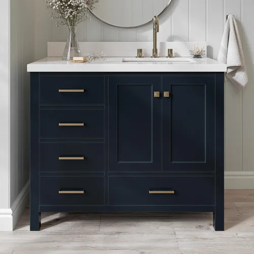 Vista 83 de ARIEL Cambridge - Mueble de baño con lavabo de 42 pulgadas, madera maciza, encimera de cuarzo blanco puro de 1.5 pulgadas, fregadero rectangular