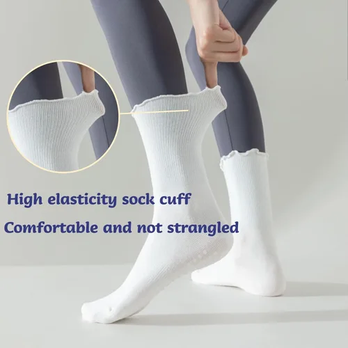 Vista 3 de 4 Pairs Pilates Socks with Grips for Women Non Slip Ruffle Yoga Socks