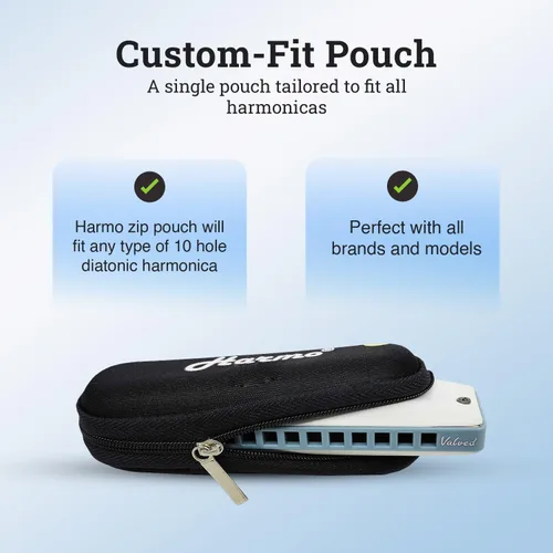 Vista 4 de Harmo nica Case Chromatic Harmonica - Funda negra con cremallera (10 agujeros diatónicos)
