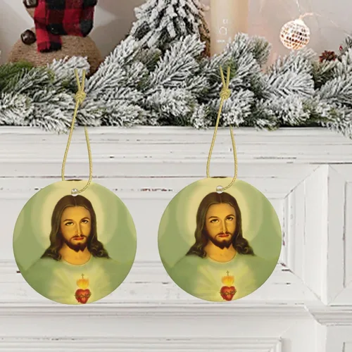 Vista 5 de Sagrado Corazón de Jesús (1) Adornos de cerámica para colgar en la familia, adornos colgantes de cerámica