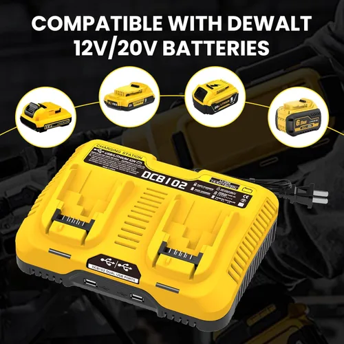 Vista 5 de 2 Packs 12Ah Replacement for Dewalt 20V Battery DCB208 and DCB102 Charger Amarillo