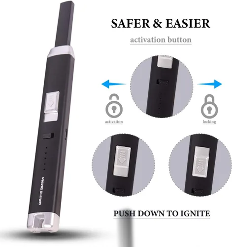Vista 4 de Encendedor de arco de plasma recargable USB con bloqueo de seguridad, indicador de encendido, resistente al viento, negro Negro (balck)