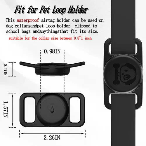 Vista 2 de Paquete de 2 soportes impermeables para collar de perro AirTag compatibles con Apple AirTag, soporte de silicona oculto para Airtag Tracker negro