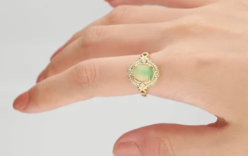 Vista 4 de Gin Grace Anillo de ópalo etíope natural de oro amarillo de 14 quilates con diamantes reales para mujer joyería de ópalo de origen ético auténtico