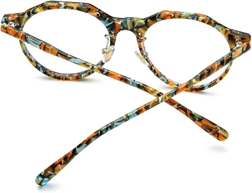 Vista 6 de HEPIDEM Gafas de acetato para hombre, estilo vintage, retro, polígono, redondas, miopía, montura óptica (9185, verde, multicolor, 49), Varios