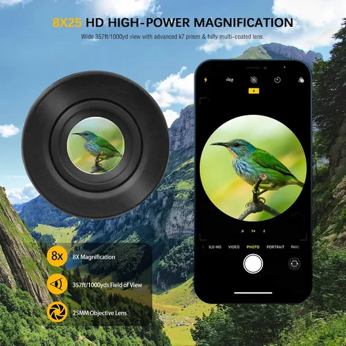 Vista 2 de Monocular compacto impermeable de 8 x 25 pulgadas, monoculares de telescopio de visión amplia de alta definición, viene con paño de limpieza