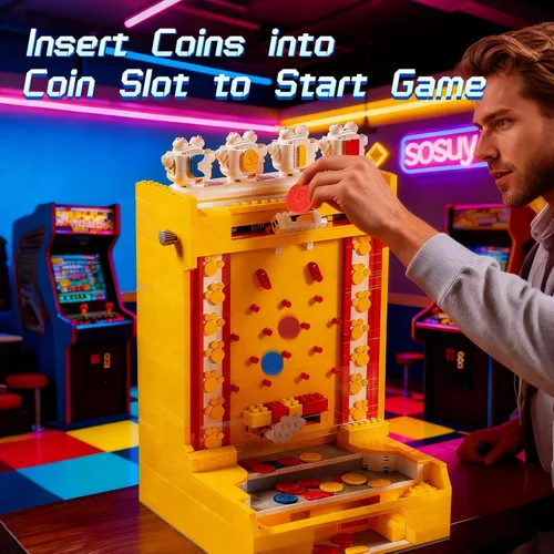 Vista 4 de Sosuy Juego de bloques de construcción motorizados para empujador de monedas, 2093 piezas, juego de arcade interactivo para construcción