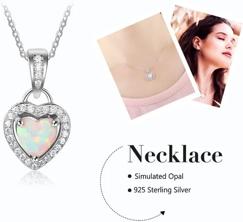 Vista 4 de Lam Sence Collar con colgante de ópalo creado en forma de corazón de plata esterlina (corazón de halo de ópalo de 0.236 in)
