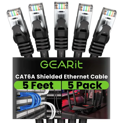 Vista 25 de GEARit Cable Ethernet Cat6A (1 pie, paquete de 5, negro) SSTP blindado sin enganches de 10 Gbps, cable Ethernet blindado SFTP, 26AWG 4 pares