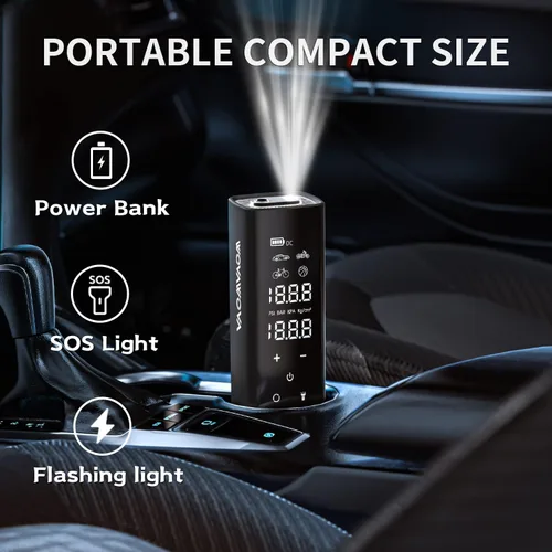 Vista 6 de Inflador de neumáticos Compresor de aire portátil, 150PSI Inalámbrico y 4 veces más rápido, Bomba de aire de 12000 mAh, Pantalla táctil completa