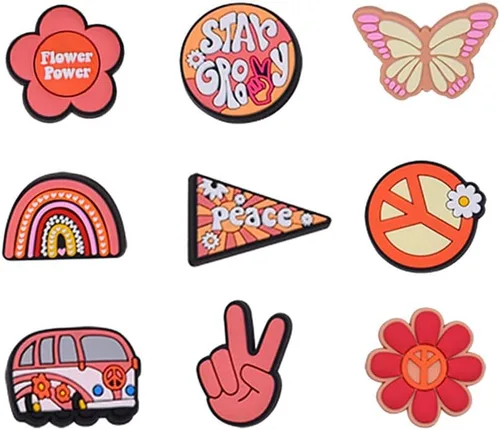 Vista 2 de 15 dijes de zapatos hippie, dijes estéticos bohemios para zapatos, decoraciones retro hippy para zapatos de cumpleaños, decoraciones lindas, regalo