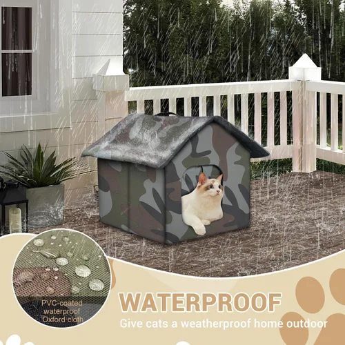 Vista 2 de Casa para gatos al aire libre para gatos al aire libre, casa para gatos para invierno, refugio plegable para gatos callejeros con alfombra, puerta