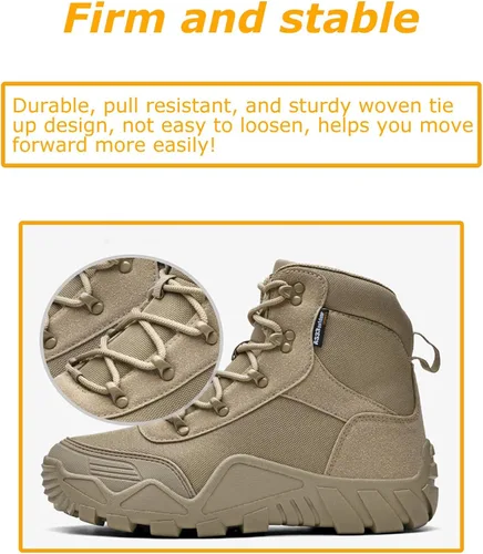 Vista 5 de Kervaky Botas tácticas militares para hombre, botas de trabajo para exteriores, impermeables, botas de senderismo, botas de combate ligeras