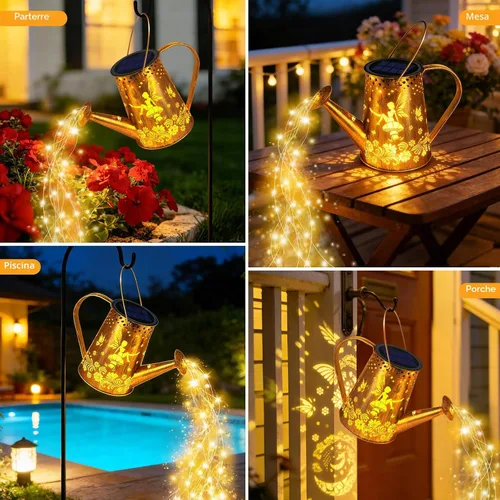 Vista 6 de YJFWAL Regadera solar con luces, regalos únicos para mamá, abuela, mujer, cumpleaños, impermeable, regalos de jardinería, regadera con luces