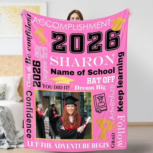 Vista 16 de Artsadd Mantas de graduación personalizadas con fotos, texto, mantas de graduación personalizadas de clase de 2026, manta de franela personalizada