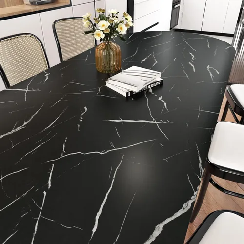 Vista 5 de Wallercity Papel de contacto de mármol negro mate para mesa, papel tapiz de mármol autoadhesivo impermeable para cocina, papel de contacto negro