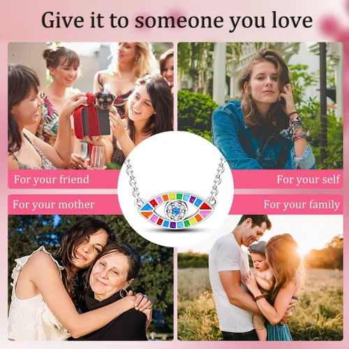 Vista 6 de MULA Collar de cadena de plata de ley 925 para mujer, delicado collar con dije de corazón de mal de ojo