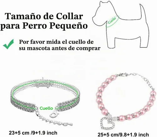 Vista 2 de Juego de Collar y Correa de Perro con Diamantes de Imitación y Perlas, Ajustable, Perros/Gatos Pequeños, Hembra, Elegante, Perla