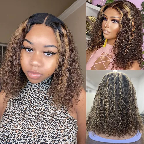 Vista 21 de Recomtic Pelucas rizadas Bob de cabello humano corto frontal 13x4, pelucas de encaje frontal lisas y onduladas para mujeres negras, cabello humano