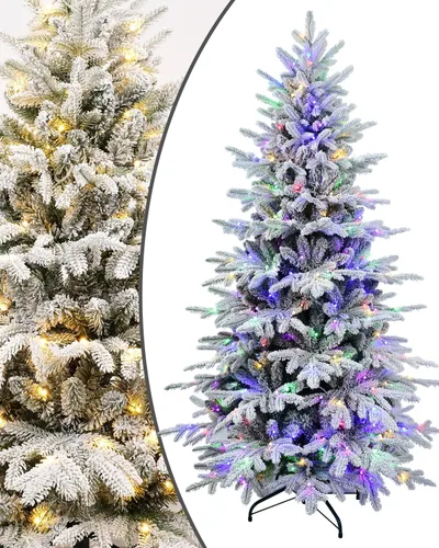 Vista 12 de Árbol de Navidad Artificial Prelit Flocado, Árbol de Navidad Artificial Pequeño con Luces LED, Árbol de Navidad LED Escarchado con Nieve