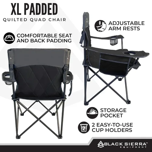 Vista 6 de Black Sierra - Silla de camping acolchada acolchada, asiento de descanso de gran tamaño resistente para exteriores soporta 300 libras, portátil