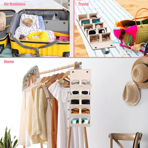Vista 6 de MoKo - Organizador de gafas de sol con 5 ranuras, estuche de viaje para gafas de sol portátil, estuche de almacenamiento para mujeres y hombres