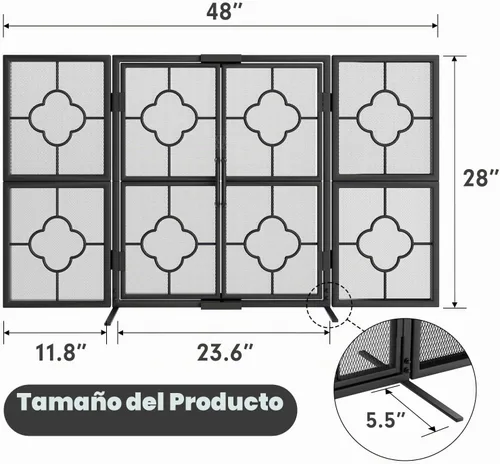Vista 2 de Protector de chispas para estufa Amagabeli, 3 paneles, metal decorativo, para exteriores, cobertor de malla, seguro para los niños, diseño de hojas