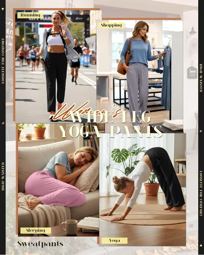 Vista 101 de Neer - Conjunto de 3 pantalones de yoga de pierna ancha para mujer - Pantalones deportivos cómodos, holgados, de cintura alta y casuales