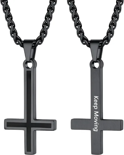Vista 16 de PROSTEEL Inverted Cross/Leviathan Cross Pendant Necklace for Men Women Negro