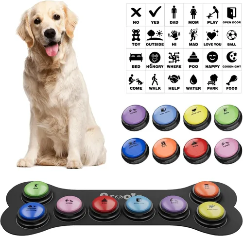Vista 9 de 4 piezas de conjunto de botones parlantes para perros, botones para perros para comunicación, botón de zumbador de voz grabable de 30s