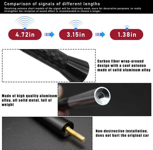 Vista 3 de Dickno Antena corta para automóvil, antena de radio de aluminio de 1.37 pulgadas, repuesto de mástil, antena de recepción de radio AM/FM automática