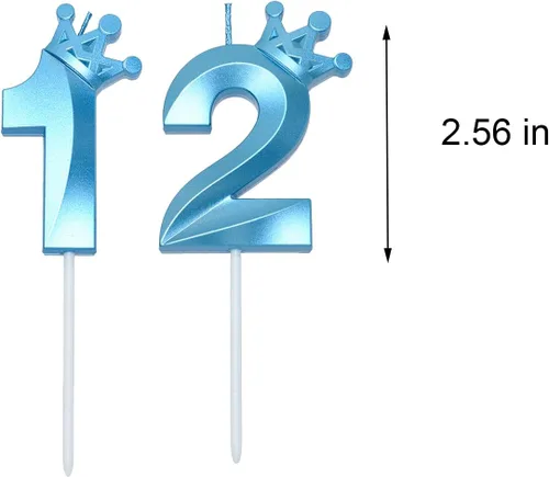 Vista 2 de Velas azules de cumpleaños de 2.56 pulgadas, velas azules con número 12, velas de número 12 para decoración de cumpleaños