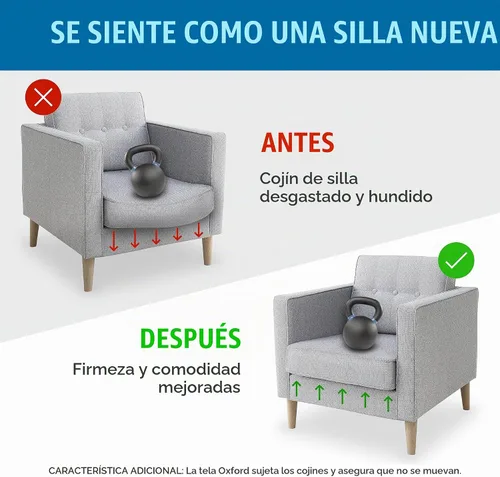 Vista 2 de Soporte de cojín de silla para cojines caídos (paquete de 2 unidades de 17 x 22 pulgadas), soporte de asiento de silla para asiento hundido, tablas
